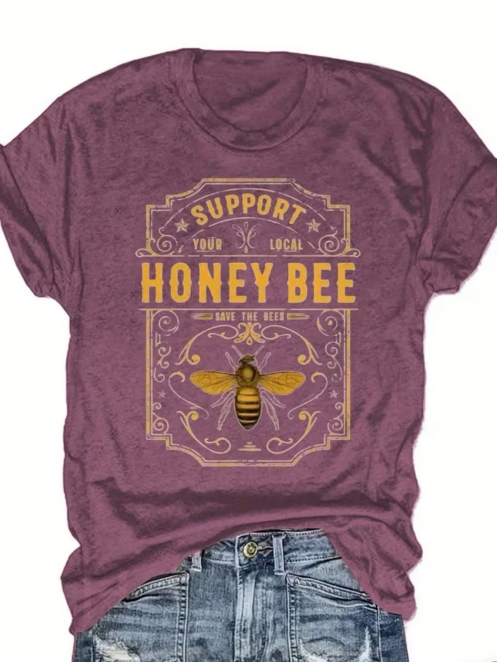 Support Your Local Honey Bee Graphic Tee - Purple NWT Medium